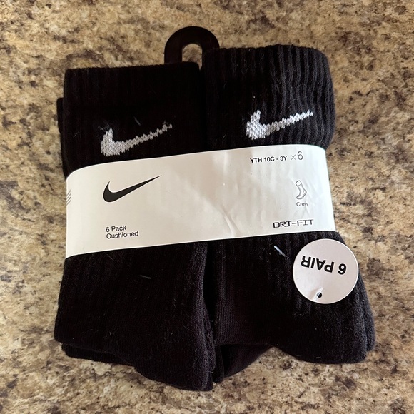 Nike Black Dri-FIT Crew Socks - 6 Pack - Picture 1 of 4